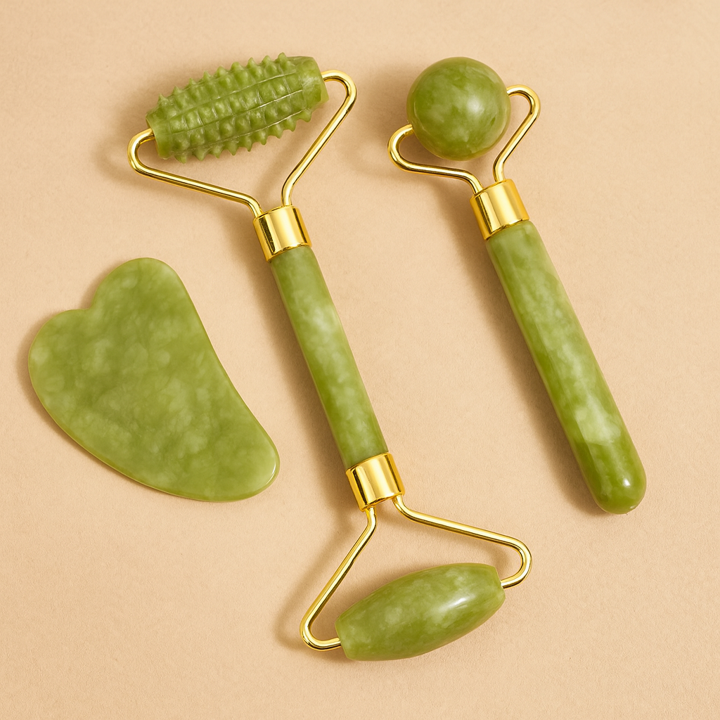 Natural Jade Roller Massager for Face Body Back Foot Massage Roller Facial Liftting Anti-wrinkle Double-end Gua Sha Jade Stone