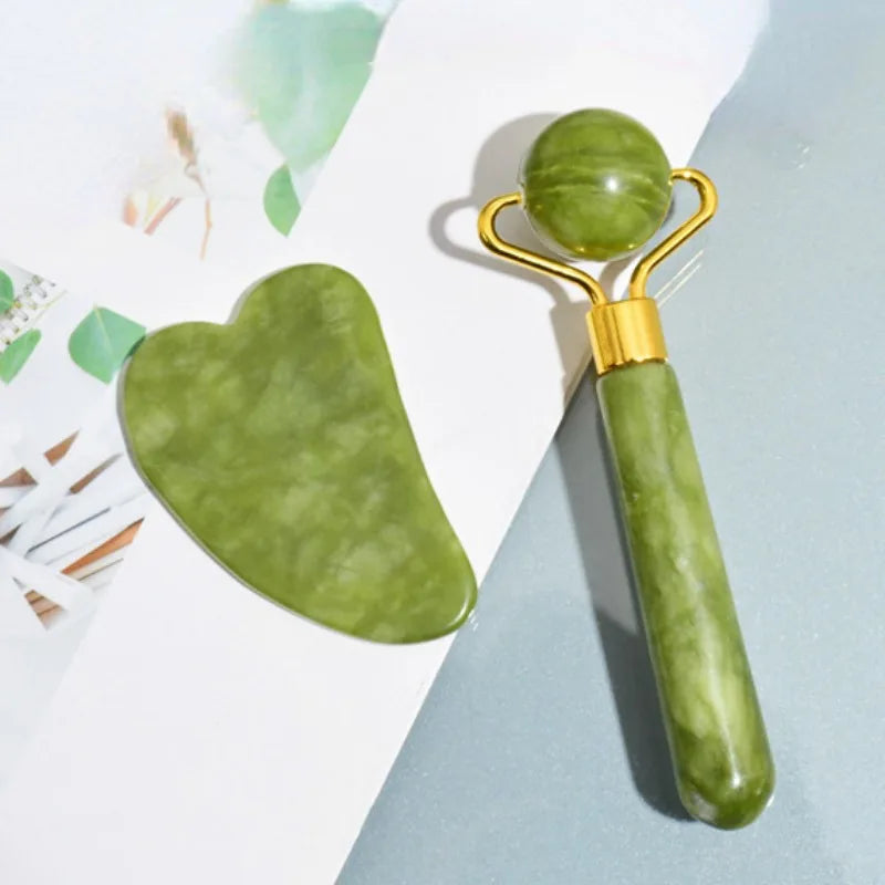 Natural Jade Roller Massager for Face Body Back Foot Massage Roller Facial Liftting Anti-wrinkle Double-end Gua Sha Jade Stone