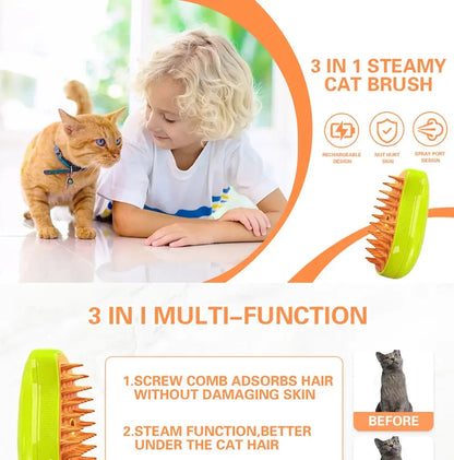 3-in-1 Electric Steamy Pet Brush – Steam, Massage & Deshedding Comb