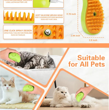 3-in-1 Electric Steamy Pet Brush – Steam, Massage & Deshedding Comb