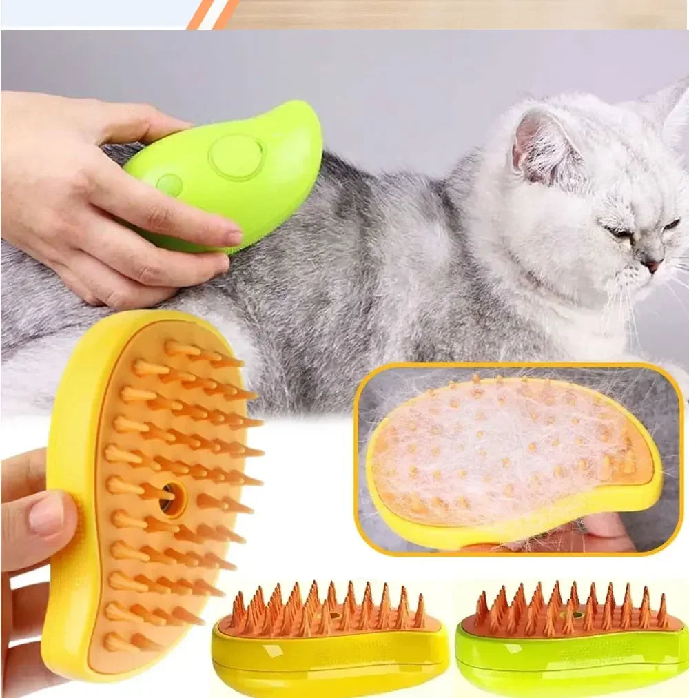 3-in-1 Electric Steamy Pet Brush – Steam, Massage & Deshedding Comb
