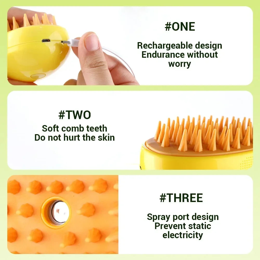 3-in-1 Electric Steamy Pet Brush – Steam, Massage & Deshedding Comb