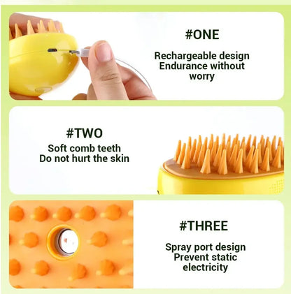 3-in-1 Electric Steamy Pet Brush – Steam, Massage & Deshedding Comb