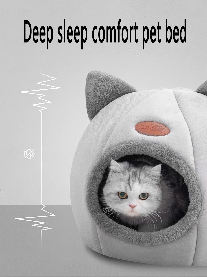 Winter Cozy Pet Cave – Deep Sleep Bed for Cats & Small Dogs